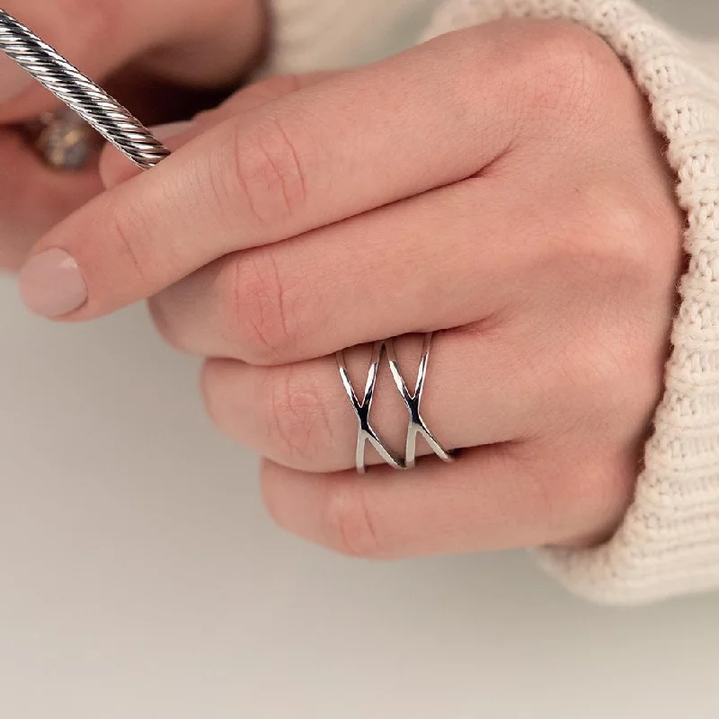 personalized couples ring engraved Stainless ST Double X Ring