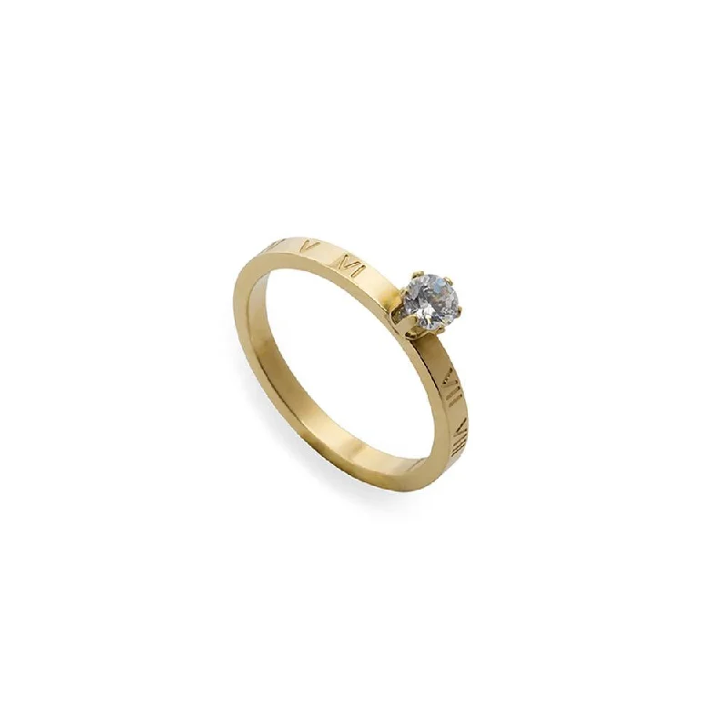 vintage rose gold engagement ring Stainless ST Ring Promise Crystal Gold Pl