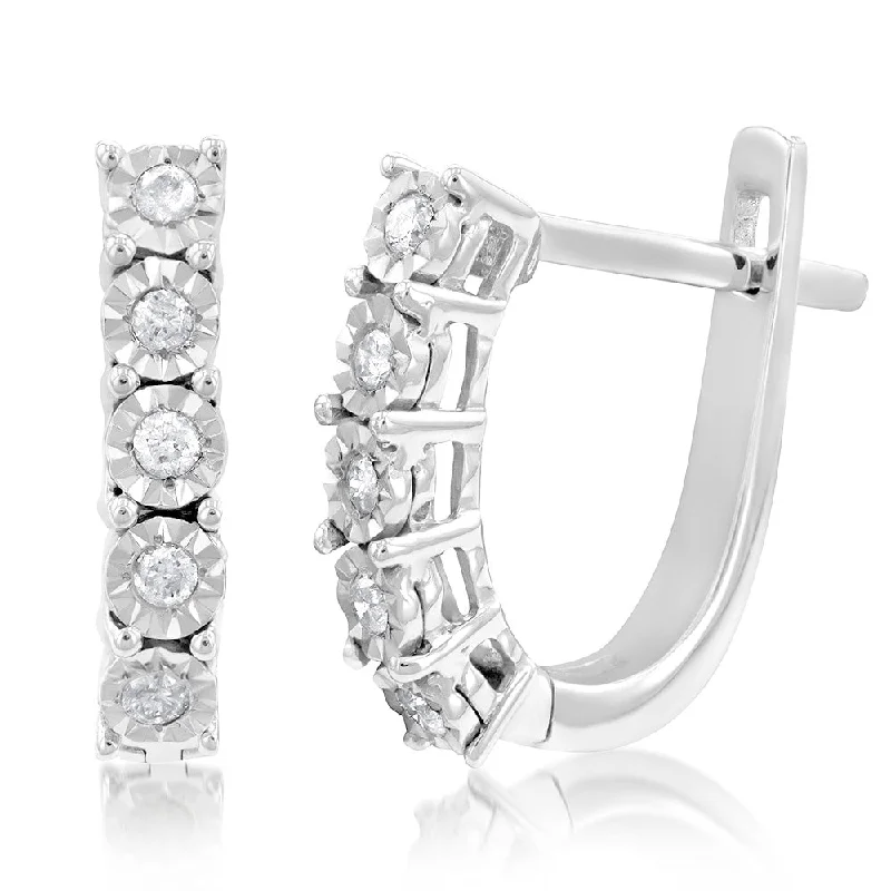gold-plated figaro chain Sterling Silver 10 Diamond Hoop Earrings
