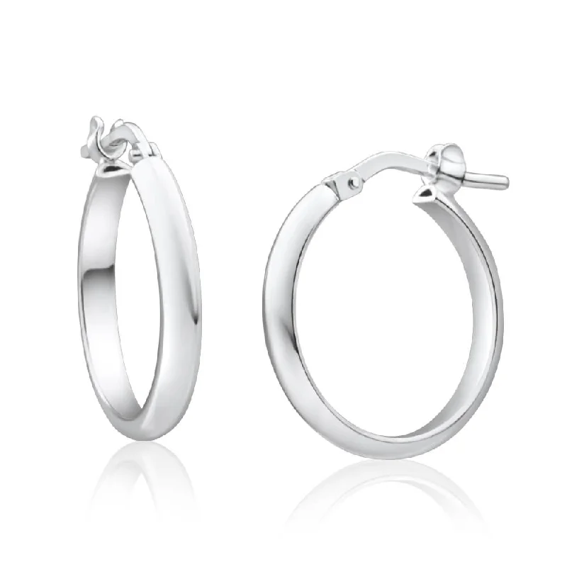 bezel set engagement ring modern Sterling Silver 15mm Plain Half Round Hoop Earrings