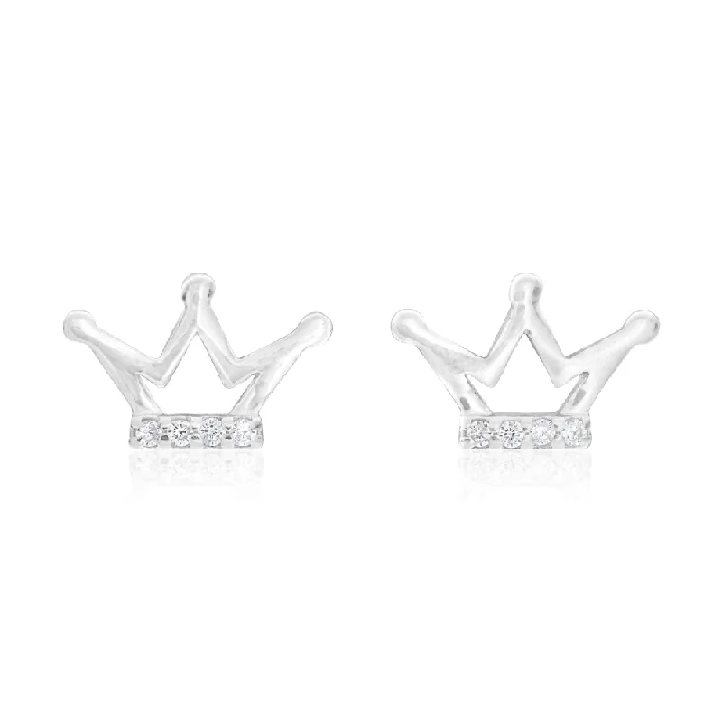simple crystal earrings Sterling Silver 3 Point Crown Stud Earrings