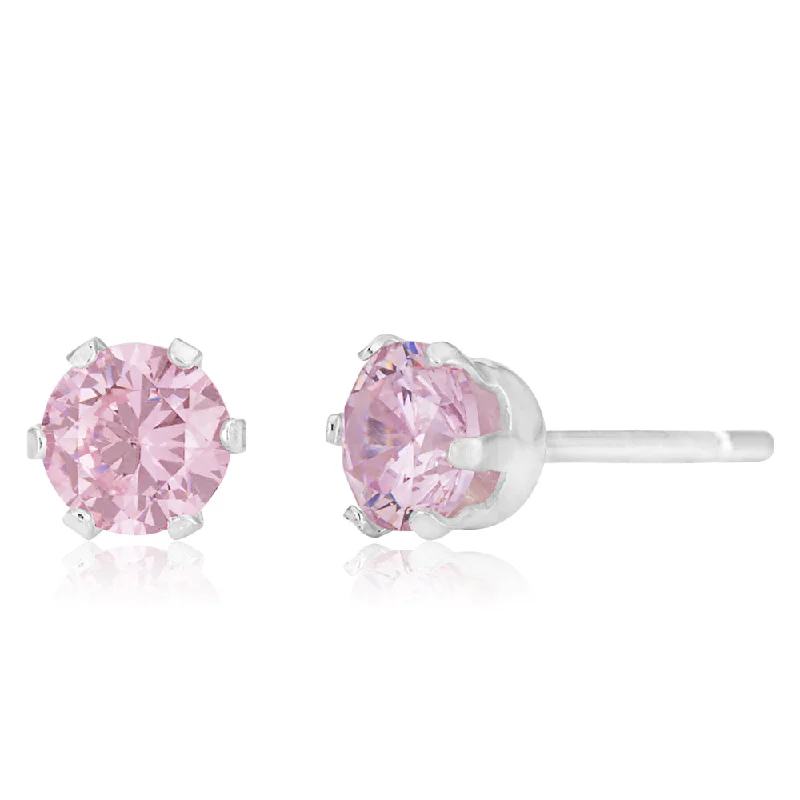 wedding anniversary diamond ring Sterling Silver 5mm 6 Claw Pink Crystal Studs