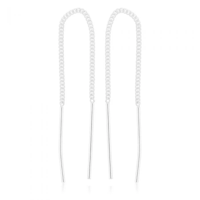 silver moon phase pendant Sterling Silver Bar Drop Threader Earrings