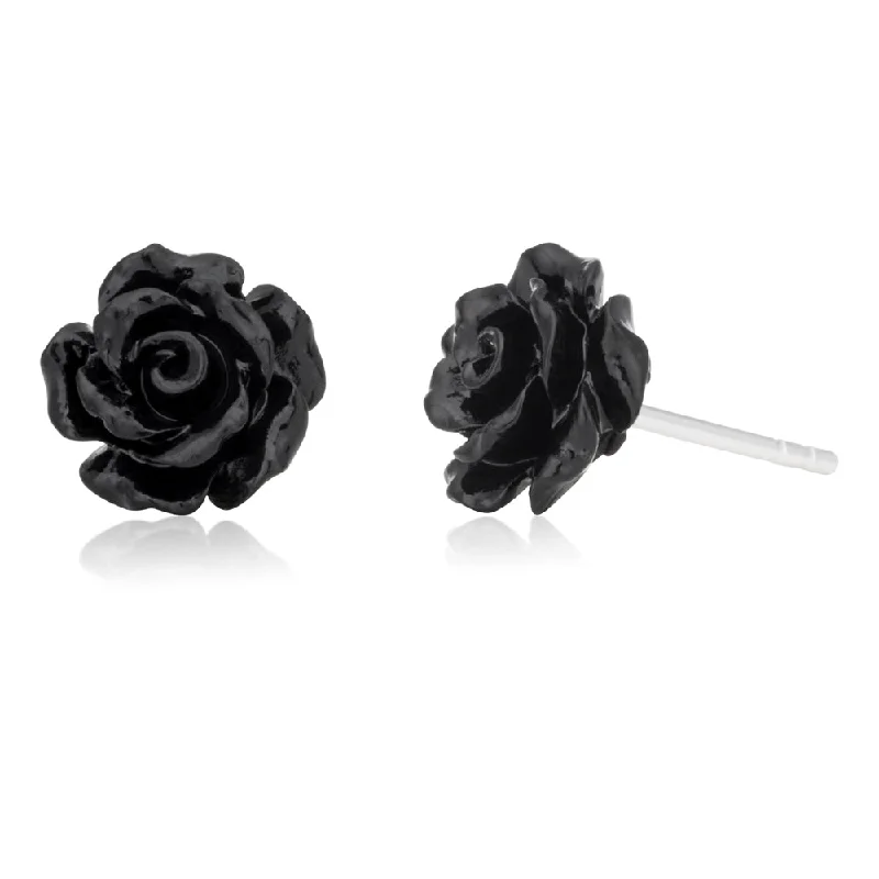 natural jade ring Sterling Silver Black Rose Studs