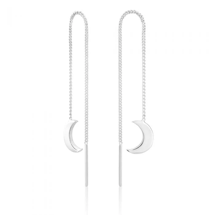 hammered gold stacking rings Sterling Silver Crescent Moon Threader Drop Earrings