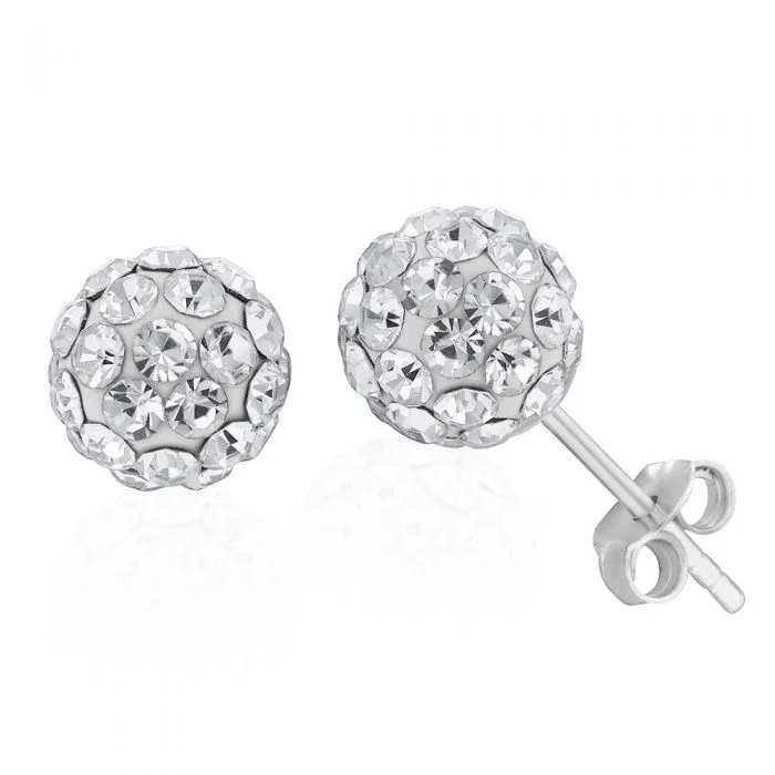 adjustable gemstone choker Sterling Silver Crystal White Ball Stud Earrings