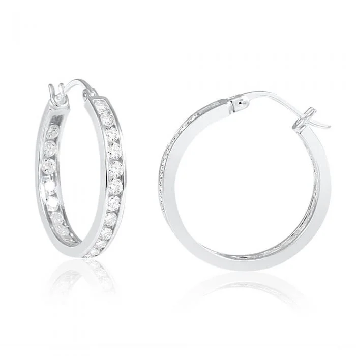 dainty gemstone choker necklace Sterling Silver Cubic Zirconia 18mm Hoop Earrings