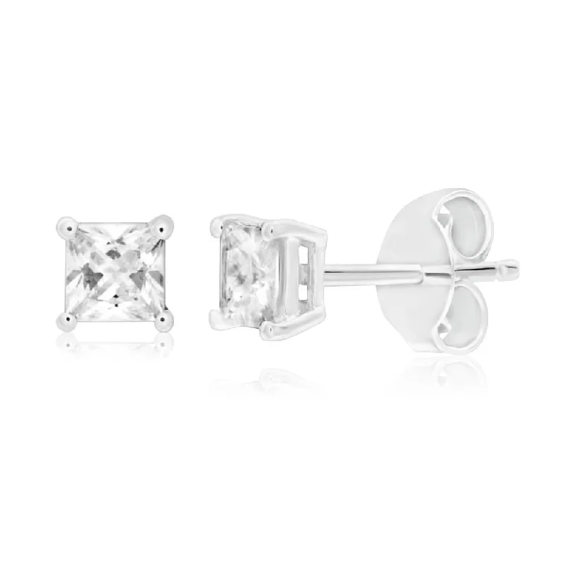 silver lotus flower earrings Sterling Silver Cubic Zirconia 4mm Princess Cut Stud Earrings