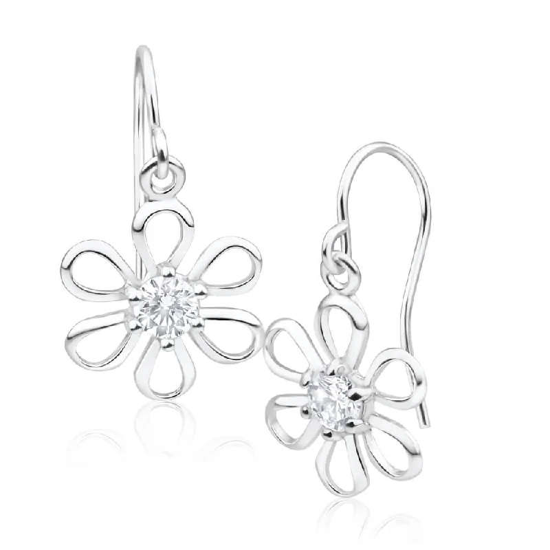 vintage floral engagement ring Sterling Silver Cubic Zirconia Cut-out Flower Drop Earrings vintage floral engagement ring Sterling Silver Cubic Zirconia Cut-out Flower Drop Earrings