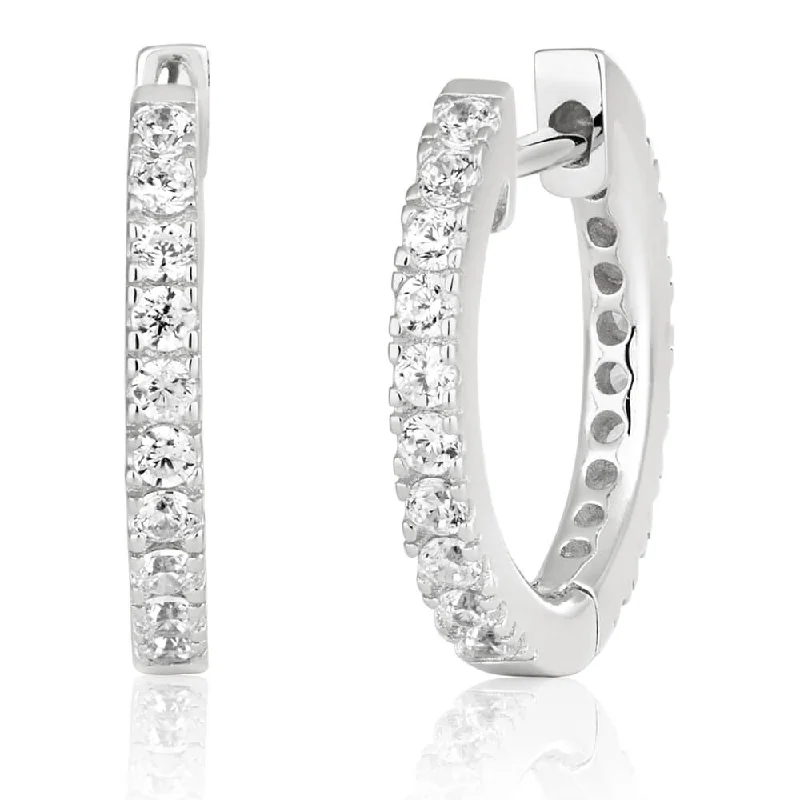 vintage platinum wedding band Sterling Silver Cubic Zirconia Huggie Hoop Earrings