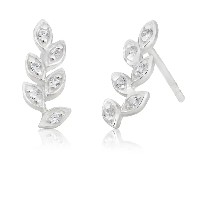 silver anklet with charms Sterling Silver Cubic Zirconia Leaf Branch Stud Earrings