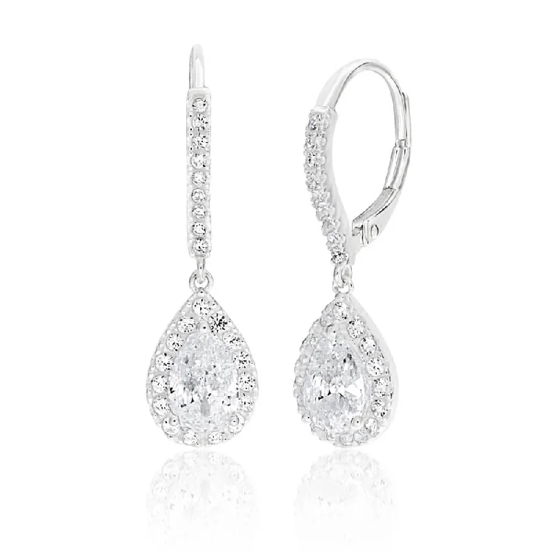 sapphire princess cut ring Sterling Silver Cubic Zirconia Pear Shaped Drop Earrings