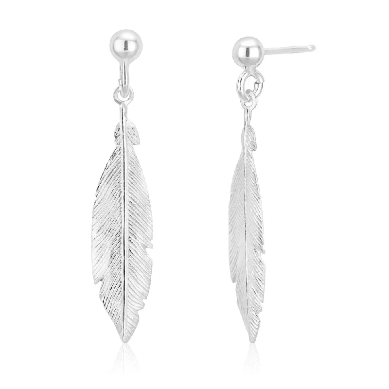 diamond halo engagement ring Sterling Silver Feather Drop Stud Earrings