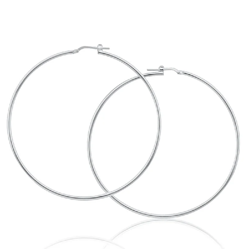 rose gold cubic zirconia earrings Sterling Silver Plain 65mm Hoop Earrings