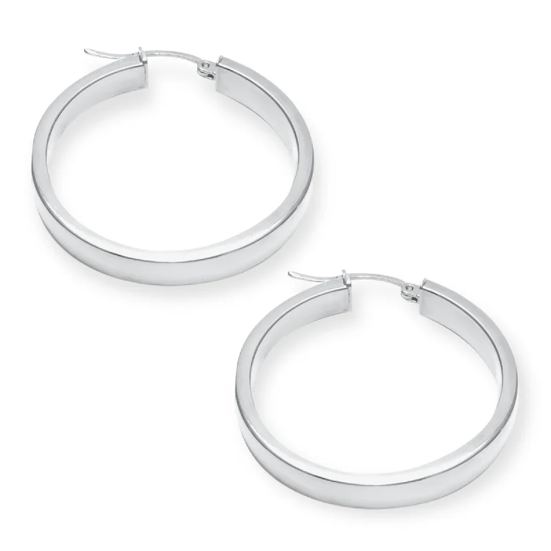 vintage-inspired gold locket 1 1/5" Classiqué Hoops, Rhodium Plated Sterling Silver