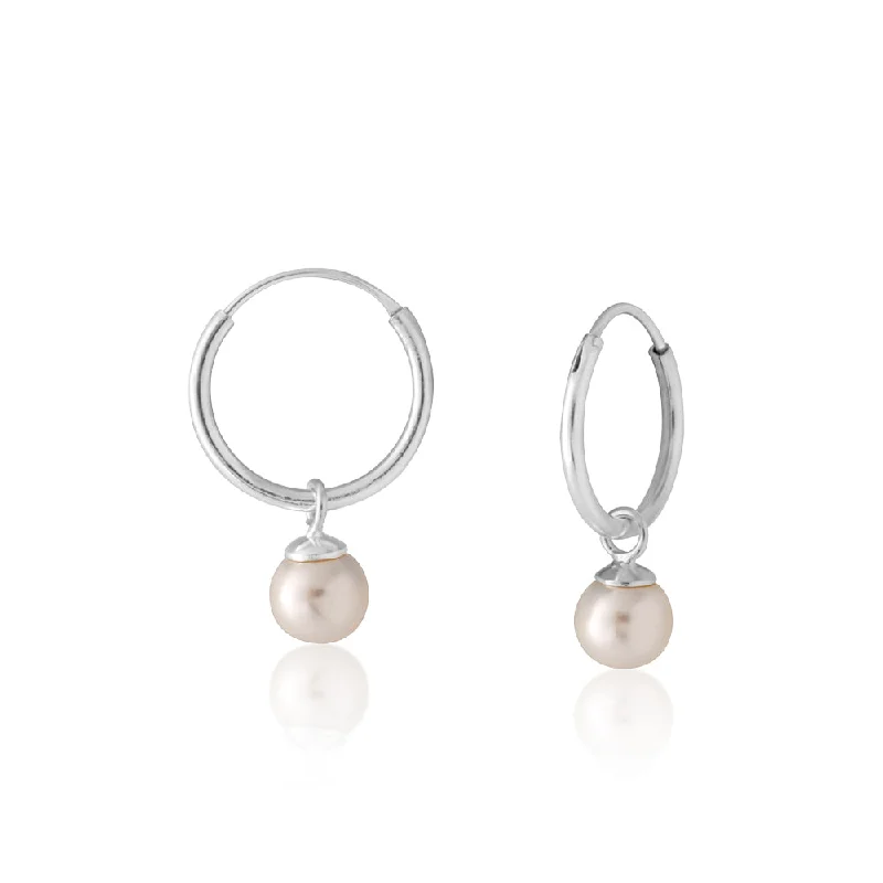 handcrafted gemstone toe ring Sterling Silver Simulated Pearl Drop Hoop Earrings