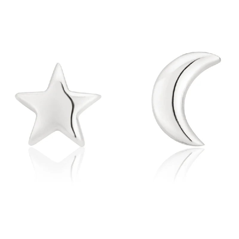 pearl and silver bracelet Sterling Silver Star and Crescent Moon Studs