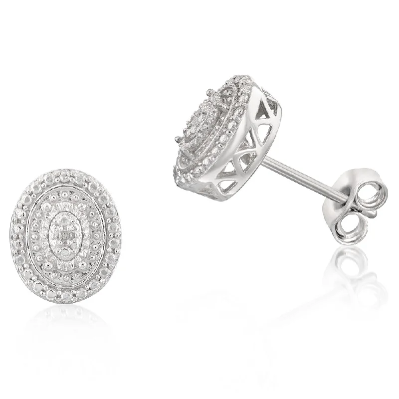 opal gemstone halo ring Sterling Silver With 2 Diamond Oval Shape Earring Stud