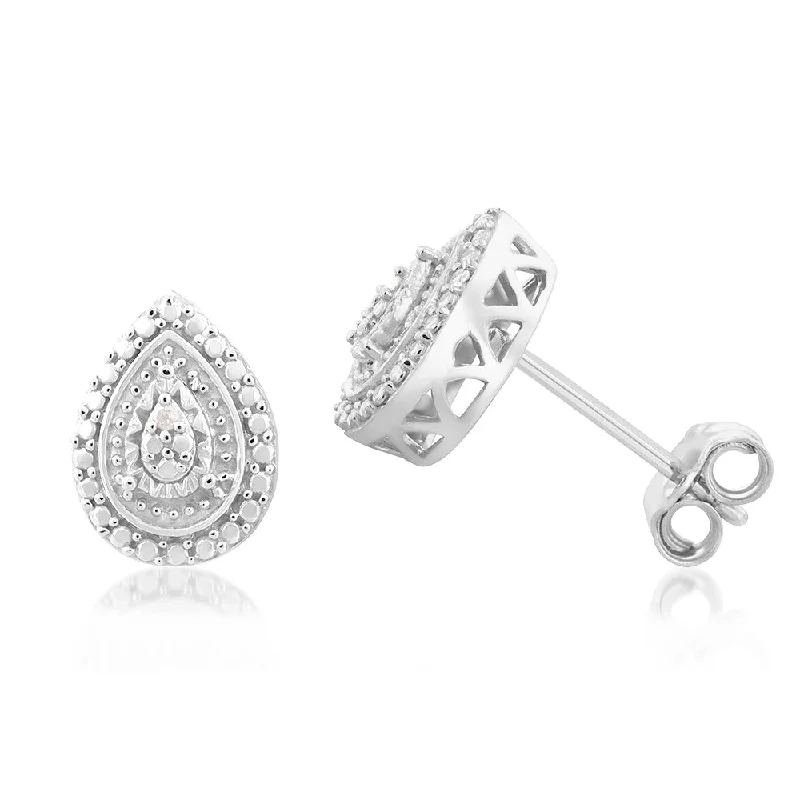 tiny diamond cross necklace Sterling Silver With 2 Diamond Pear Shape Earing Stud