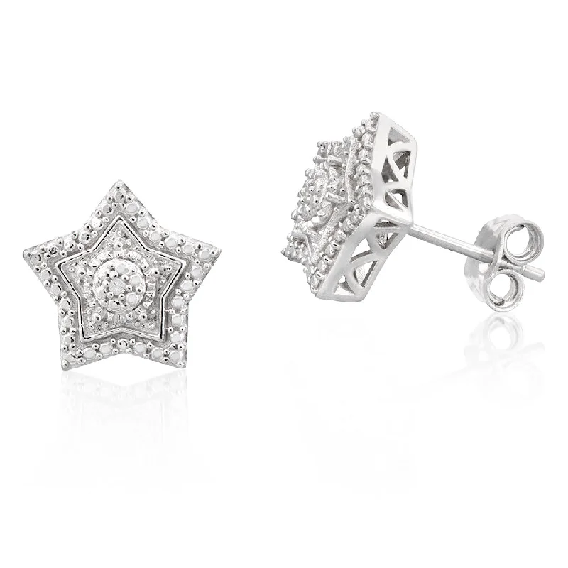 engraved pendant necklace Sterling Silver With 2 Diamond Star Shape Earing Studs