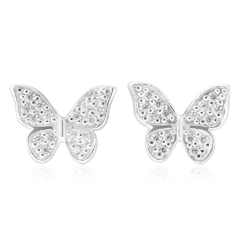 dainty chain bracelet layered Sterling Silver Zirconia Butterfly Stud Earrings