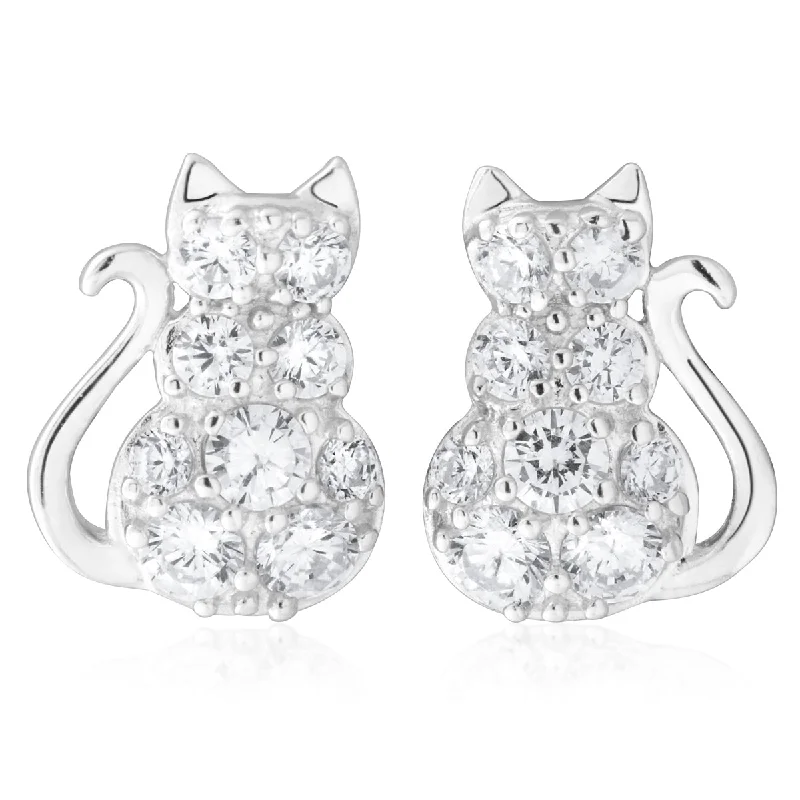 genuine ruby ring women Sterling Silver Zirconia Sitting Cat Earrings