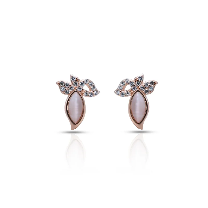 sterling silver lotus ring Stunning Rose Gold Plated Silver Earrings Adorned with Pearl