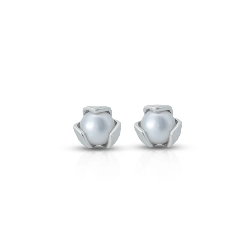 emerald-cut engagement ring halo Stylish Silver Pearl Stud Earrings