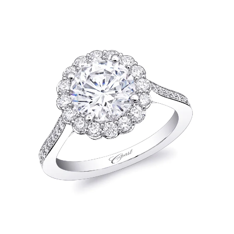 raw amethyst ring silver Round Brilliant & Pave Diamond Halo Engagement Ring