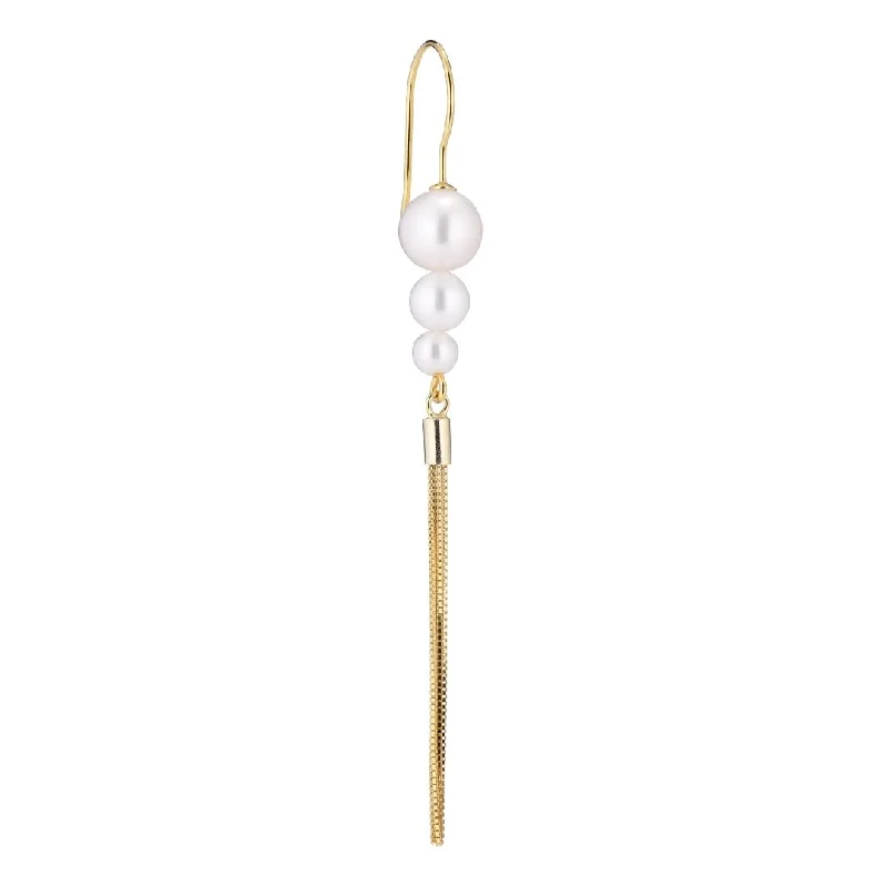 luxury diamond anniversary band Tassel Hook 18K Gold Plated Earring w. White Pearls