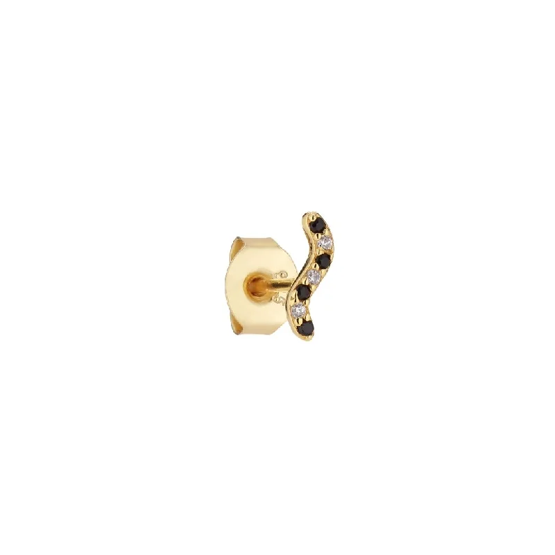 real opal engagement ring Wave 18K Gold Plated Stud w. Black Zirconia