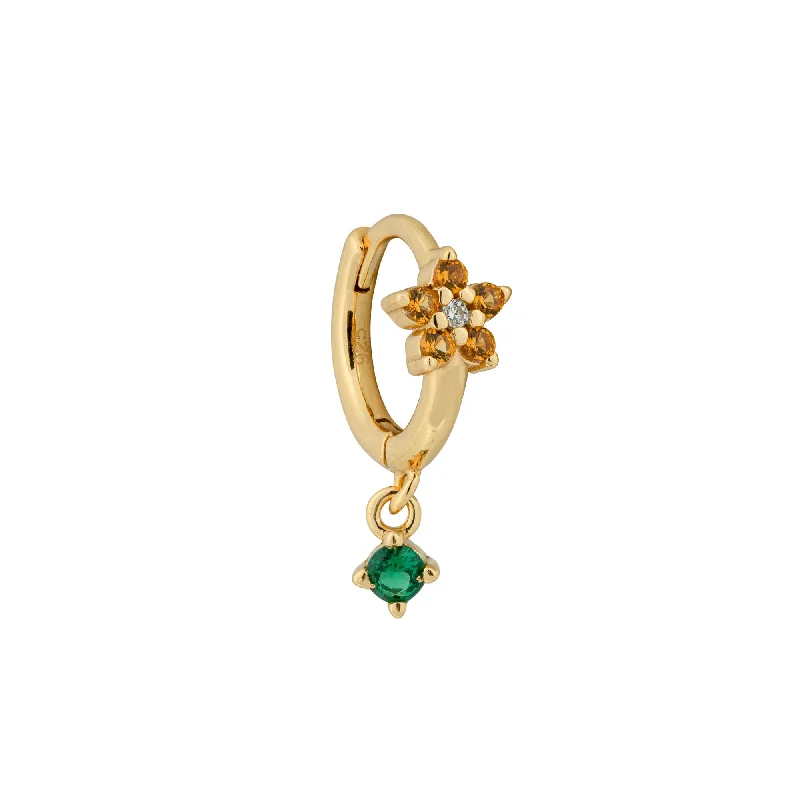 vintage-inspired pearl brooch Flora 18K Gold Plated Huggie w. White, Green & Orange Zirconia