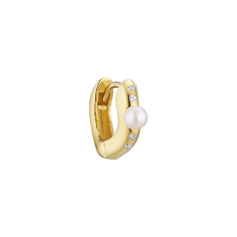 elegant pearl bridal set Nymph 18K Gold Plated Huggie w. Pearl & Zirconia