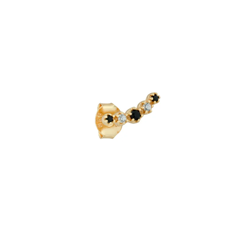 minimalist gold crescent moon necklace Curvo Left 18K Gold Plated Stud w. Black & White Zirconia