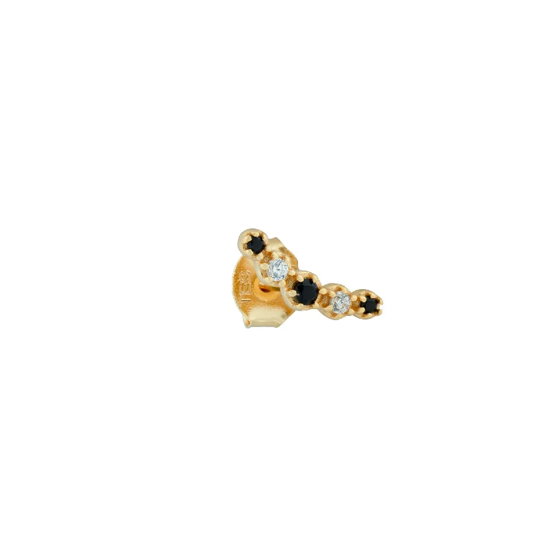 wedding anniversary diamond ring Curvo Right 18K Gold Plated Stud w. Black & White Zirconia