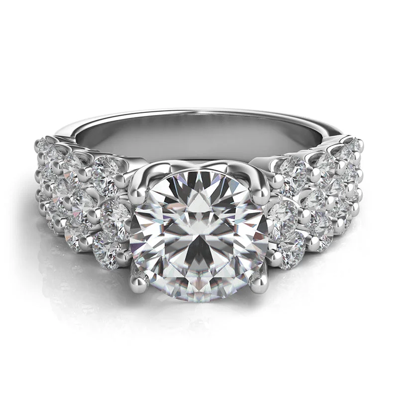 unique moon phase ring Three Row Round Diamond Engagement Ring