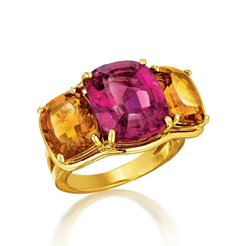 butterfly pendant necklace delicate Three Stone Ring in Rubellite and Madeira Citrine