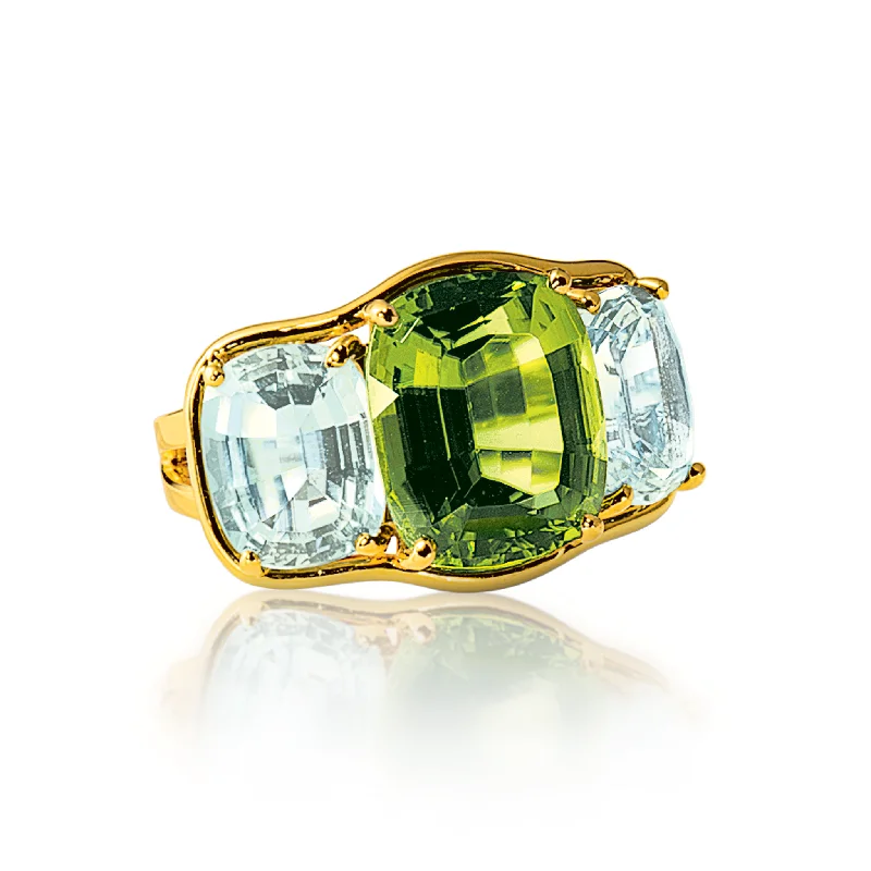 men’s black titanium ring Three Stone Ring in Peridot and Blue Topaz