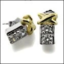 simple sapphire wedding band Two Tone Tiffany Style Cubic Zirconia CZ Earrings