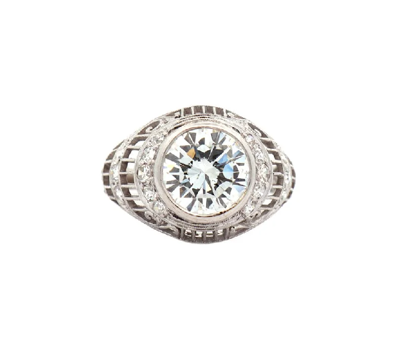 real garnet stacking rings Vintage 3.00ctw Round Diamond Art Deco Filigree Dome Engagement Ring in Platinum