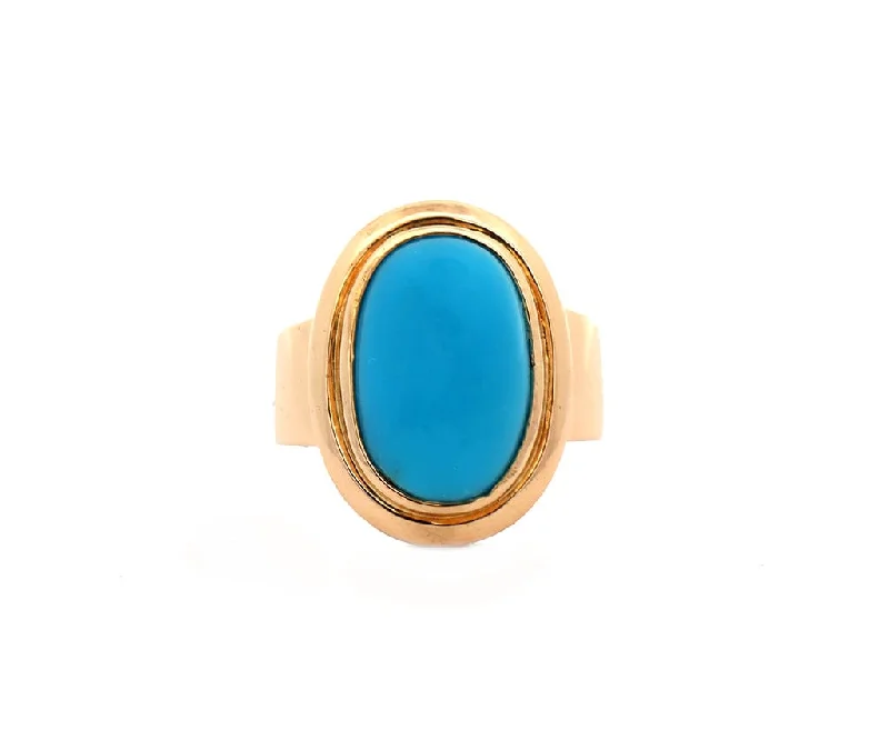 bohemian anklet with shells Vintage Oval Turquoise Bezel Set Ring in 18K