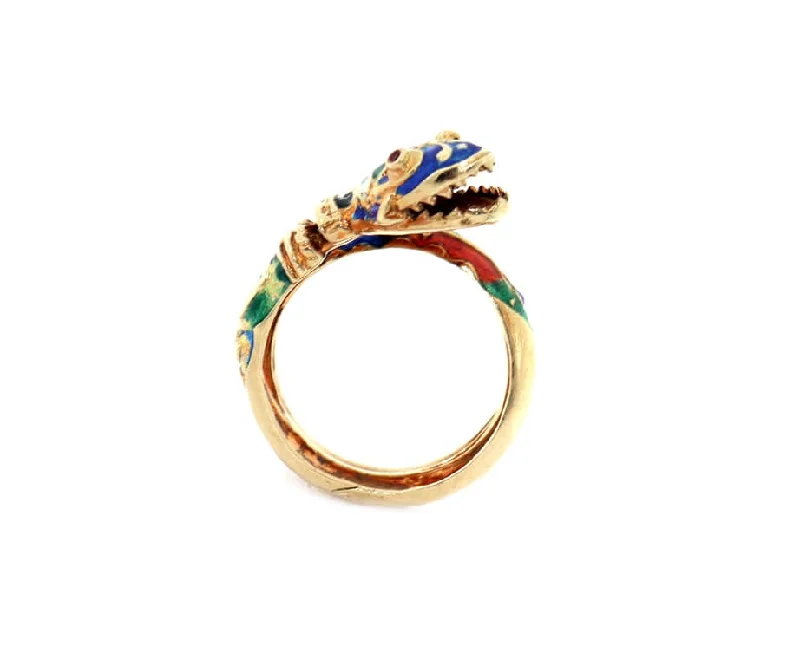 celestial sunburst ring gold Vintage Victorian Enamel Coiled Snake Ring in 14K