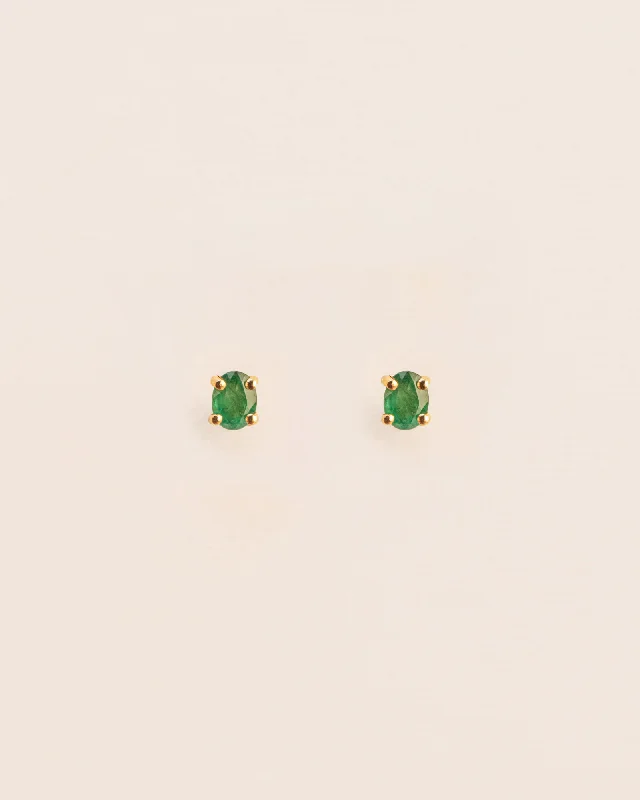 vintage rose gold engagement ring 18K Simple Gold Studs w. Green Emerald