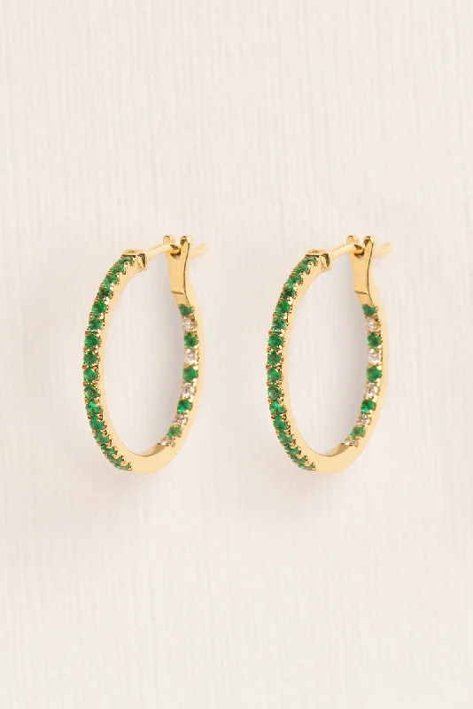 hammered gold signet ring Large 18K Gold Hoops w. Emerald & Diamonds