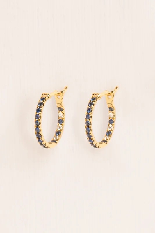 rose gold cubic zirconia earrings Small 18K Gold Hoops w. Sapphire & Diamonds