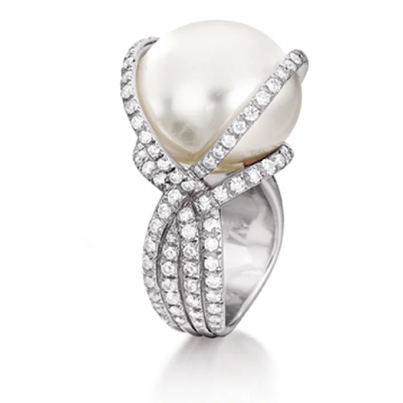 celestial moon and star necklace Wrapped Pearl Ring