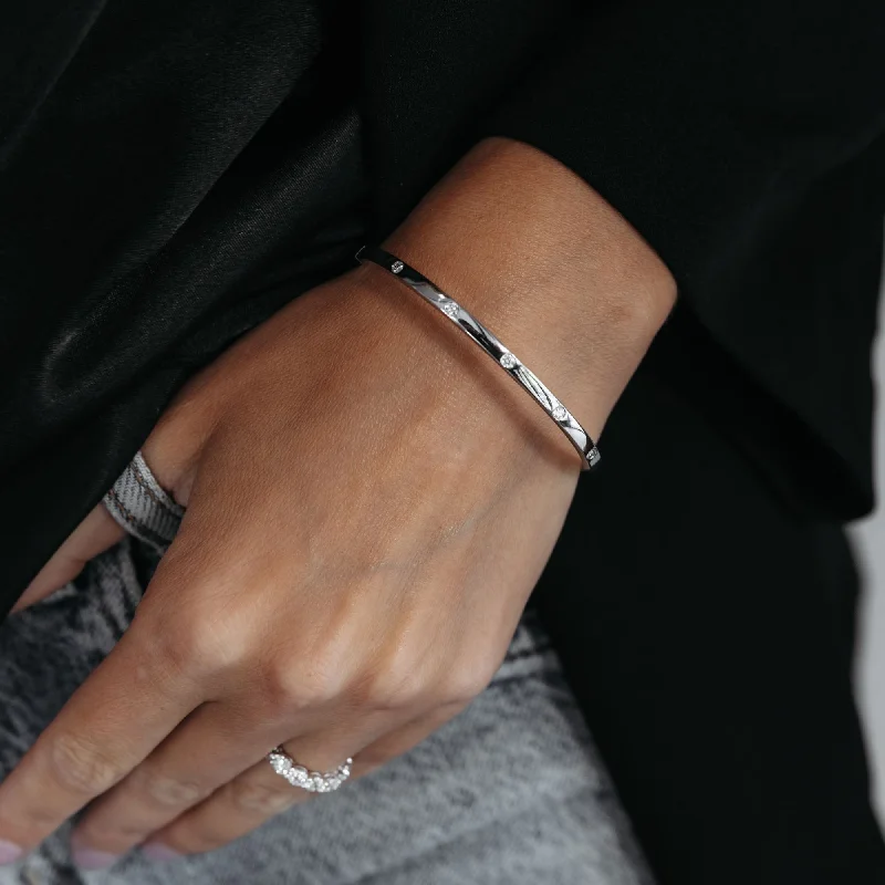 silver wave ring dainty 0.25ctw Diamond Bangle Bracelet