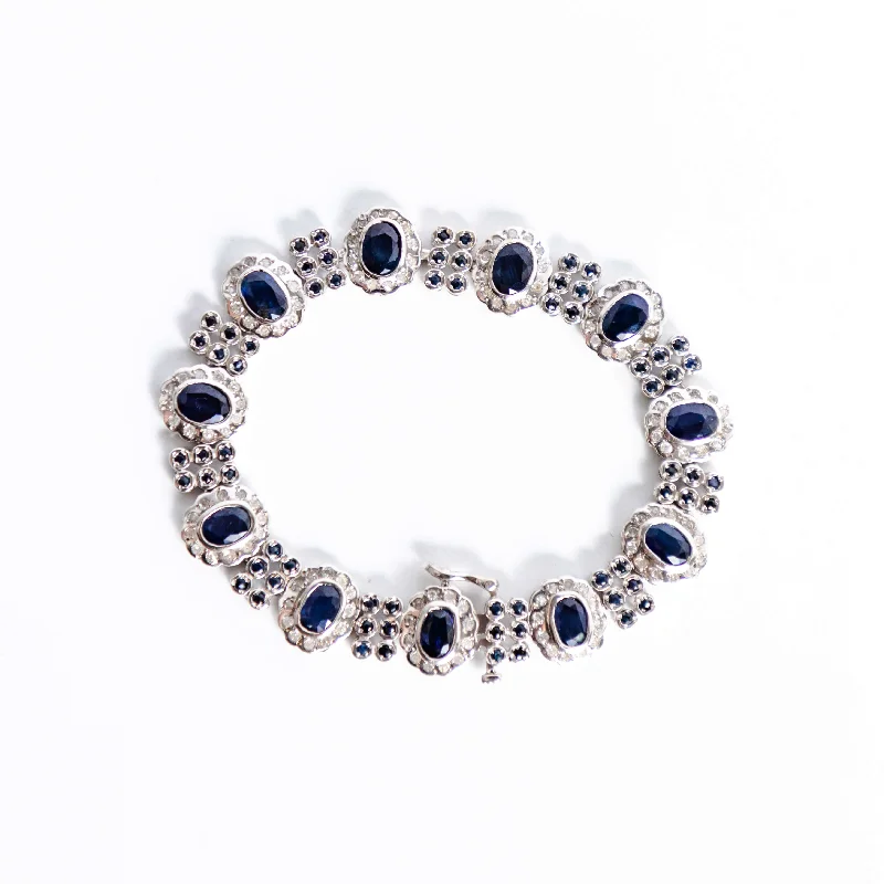 dainty chain bracelet layered Pre-Owned Blue Sapphire and Diamond Bracelet
