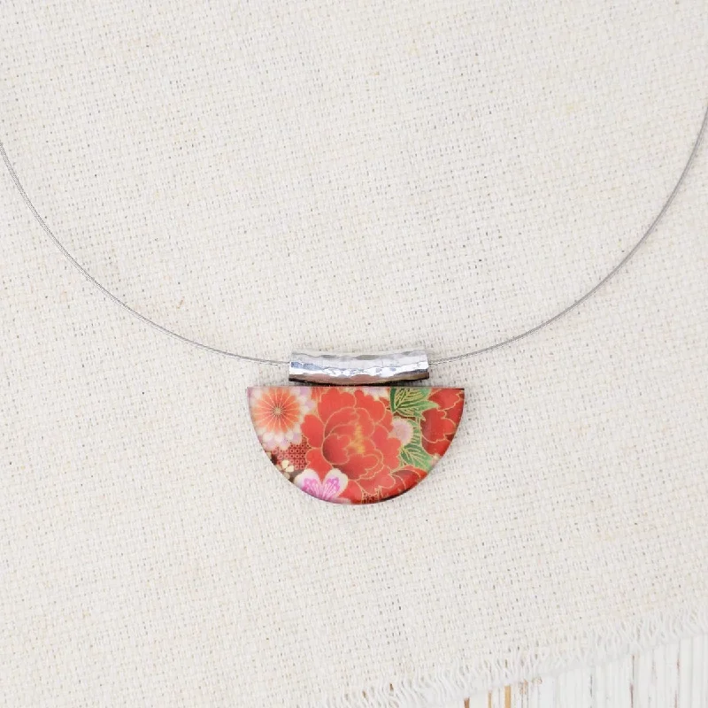 handmade gemstone anklet boho Red Kimono Half Moon Pendant