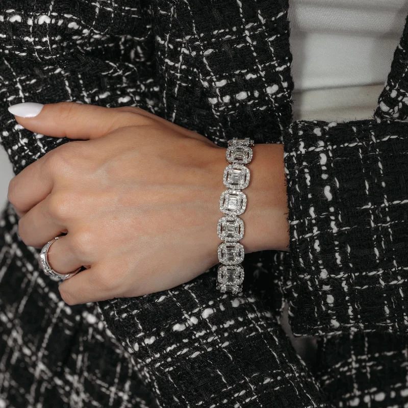 real jade jadeite bangle 14.00CT Diamond Round & Baguette Cushion Halo Tennis Bracelet